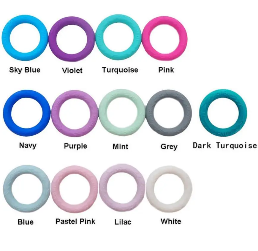 Chenkai 50PCS BPA Free Silicone O Ring Teether DIY Pendant Necklace Beads Baby LOVE Concave Pacifier Dummy Bite Sensory Toy