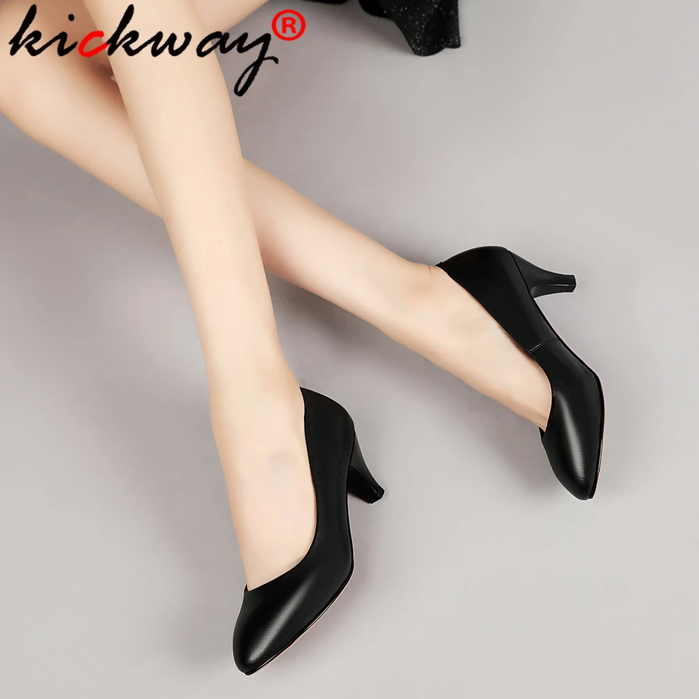 

Fashion Cow Leather High Heels Women Pumps Round Toe Work Pump Stiletto Woman Shoes Wedding Shoes Office Career Elegant Pumps 42