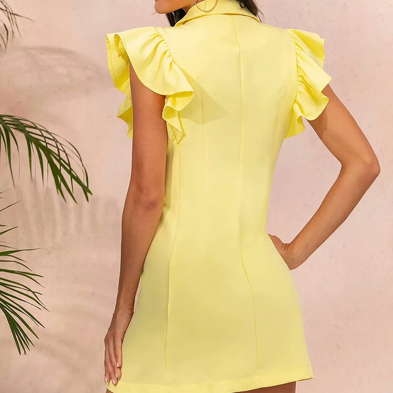 

XEASY Za Women 2021 Office Collar Dress 2021 Summer New Fashion Simple Chic Flying Sleeve Solid Color Suit Casual Dresses