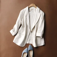 autumn cotton and linen blazers women slim solid three quarter sleeve coats female 2021 fashion casual office lady coat clothes