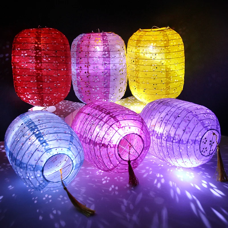 Цилиндрический перфорированный Китайский бумажный фонарь украшение для дня