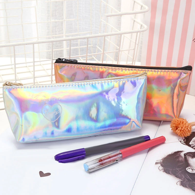 Iridescent Pencil Case Quality Pu School Supplies Stationery Gift Holographic Bag Cute Box Tools | Канцтовары для офиса и дома