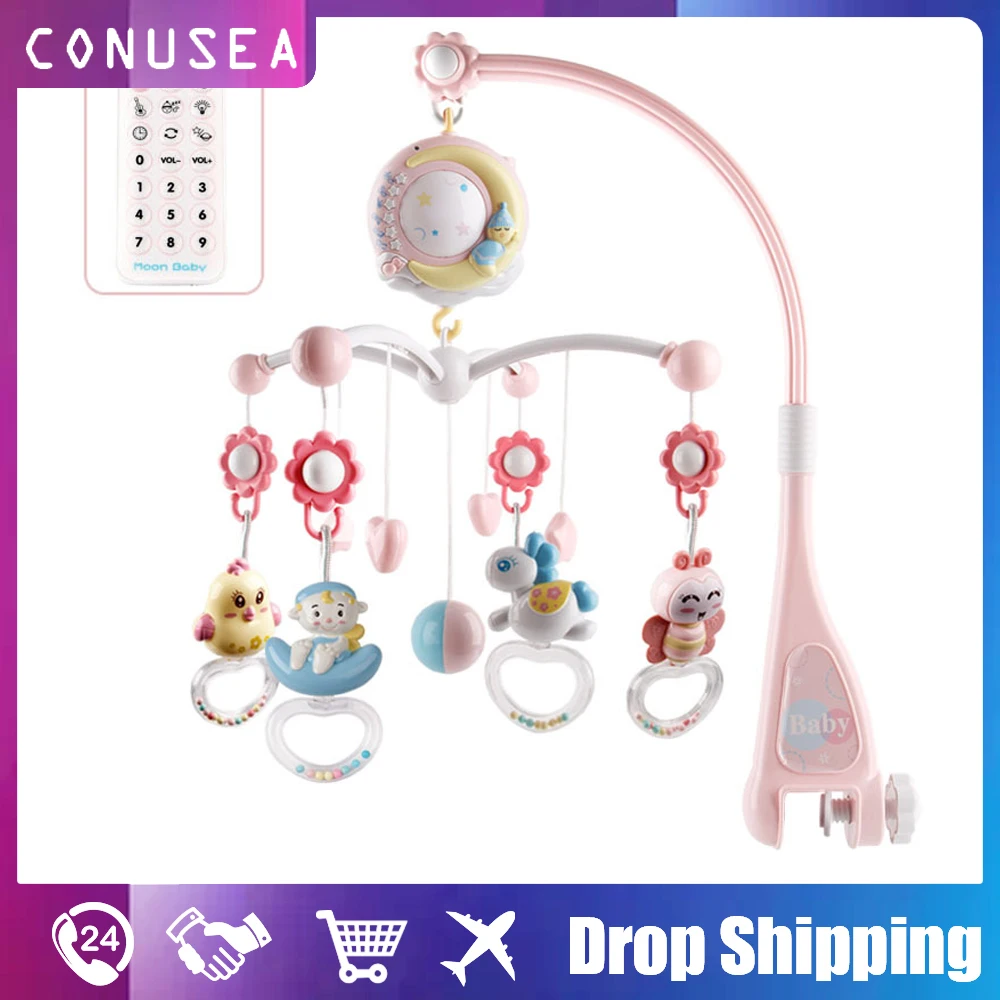 

Newborns Baby Crib Remote Mobiles Rattles Music Educational Toys Rotating Bed Bell Nightlight Rotation Carousel Cots 0-12M Baby