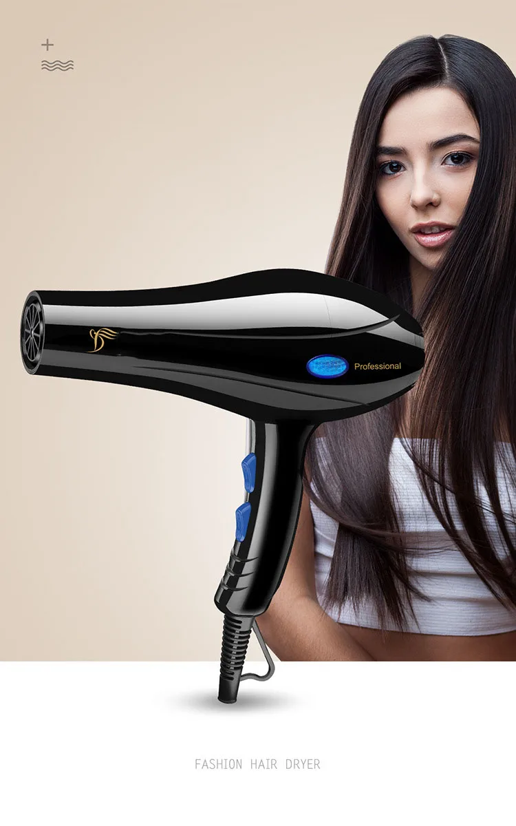 

Электрический фен для волос, дизайн с экономичной ручкой, AC мотор, синий светильник, уход за волосами, сильный ветер