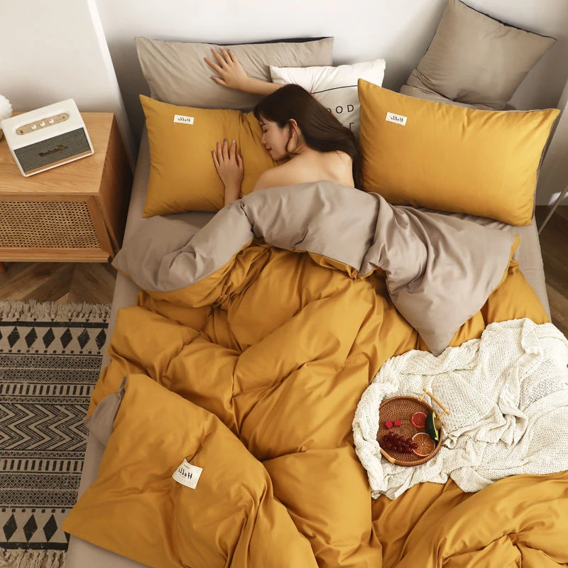 

Home Textile Bed Set 2 People Adult Fashion Simple Style Linen Duvet Cover Flat Sheet Winter