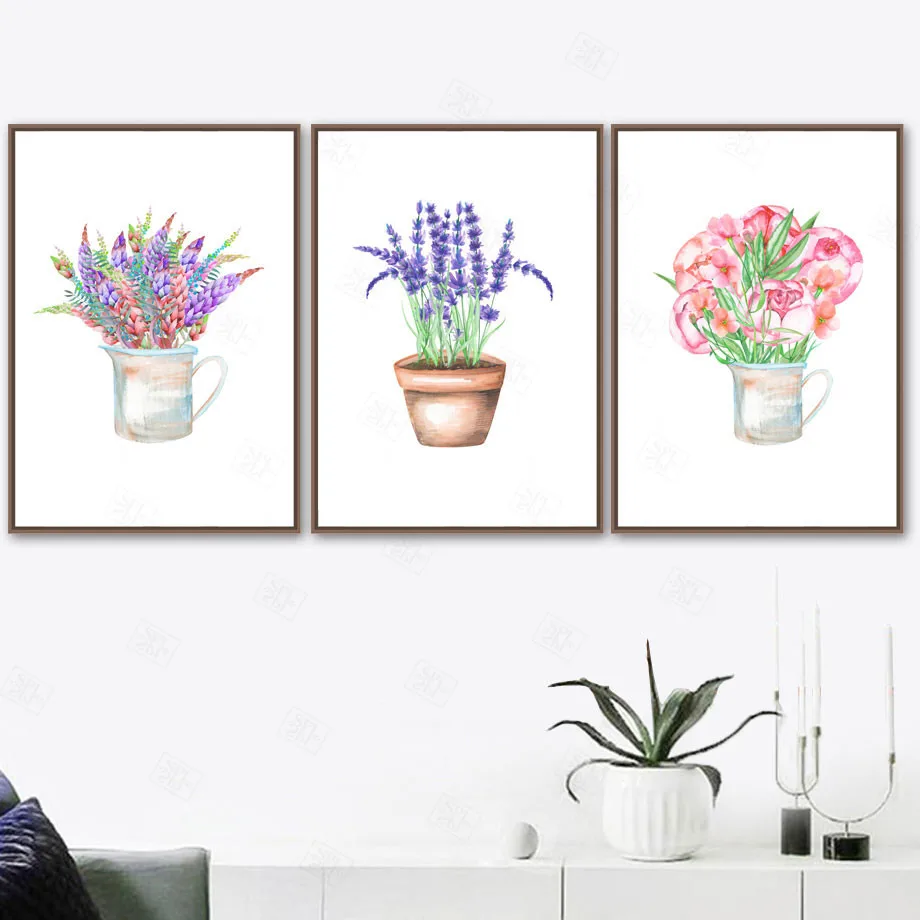 

Violet Peony Potted Plant Flower Leaves Wall Art Canvas Painting Nordic Posters and Prints Wall Pictures for Living Room Decor