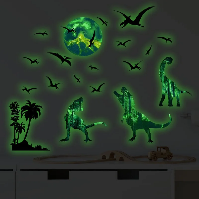 

Креативные светящиеся наклейки на стену в виде динозавра и Луны, украшение для детской комнаты, флуоресцентные наклейки, декоративные накл...