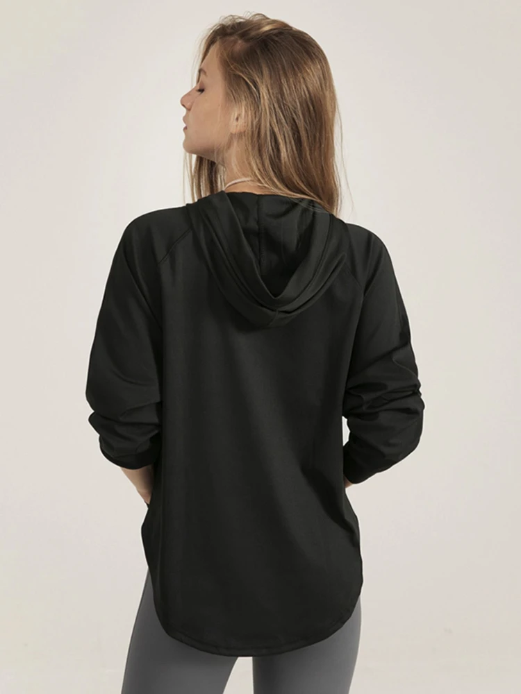 

Long Sleeve Sport Sweatshirt Gray Loose Quick-Drying Hoodie Hooded Training Workout Activewear Yoga Shirt