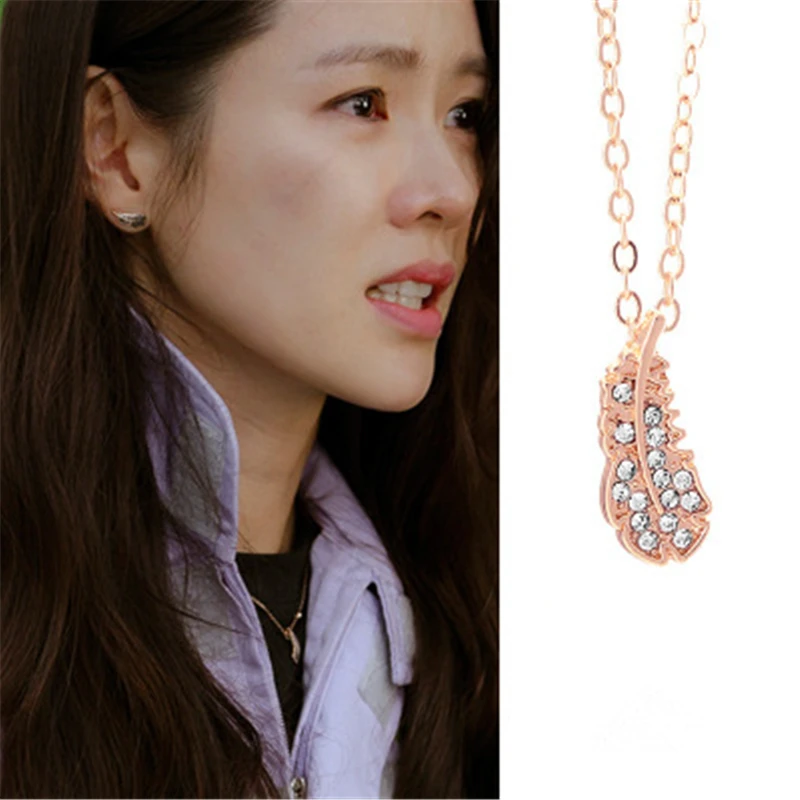 

forcing love Korean TV fashion new style elegant gold Feather Necklace pendant chain for women