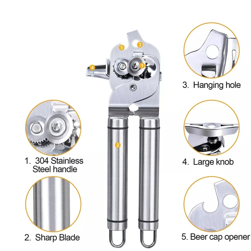 

Safety Easy Stainless Steel Manual Can Opener Professional Effortless Openers With Turn Knob Household Kitchen Useful Tools
