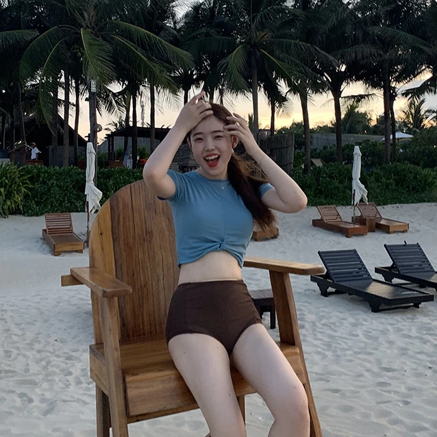 Корейское бикини Женский однотонный купальник пуш-ап с высокой талией