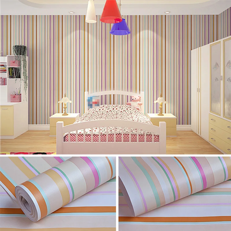 Самоклеящиеся водонепроницаемые обои из ПВХ однотонные полосатые для спальни