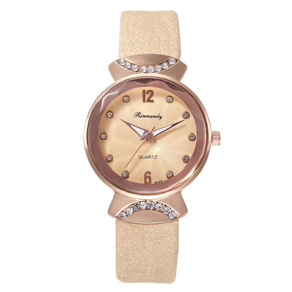 Модные креативные женские часы Кристальные наручные с кожаным ремешком