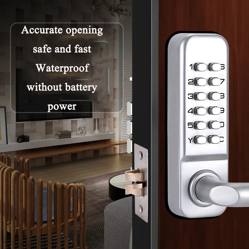 Серебряный Длинная Ручка Бесключевой Механический Цифровой Дверной Замок