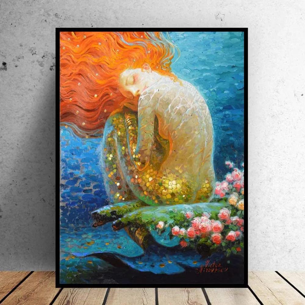 

Canvas Oil painting Mermaid Girl Canvas Painting Posters Wall Room Décor