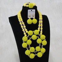 dubai jewelry set yellow nigerian beads necklace jewelry set balls christmas jewellery set free shipping african wedding beads