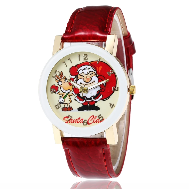 Новые модные женские часы с мультяшным Санта Клаусом и лосем кожаные кварцевые