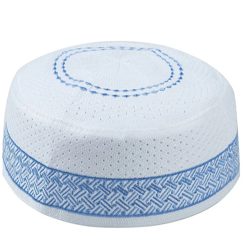 Модные синие хлопковые мусульманские кепки для мужчин с вышивкой Kippah Topi шляпы