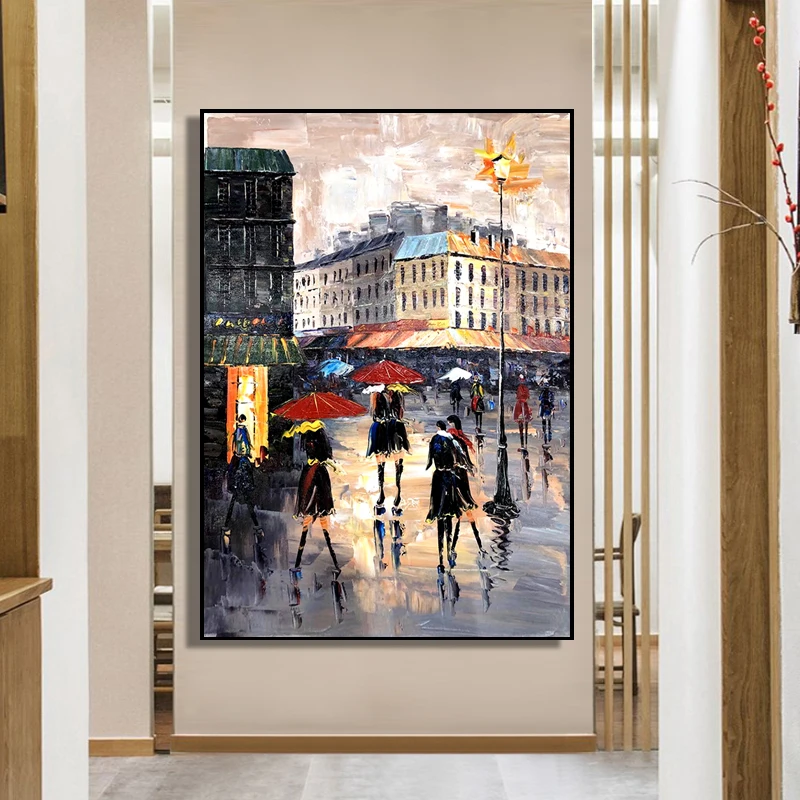 100% ручная роспись абстрактная картина уличный вид художественная живопись на