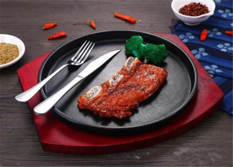 Круглая чугунная подставка для жарки стейков поднос эмалированная тарелка