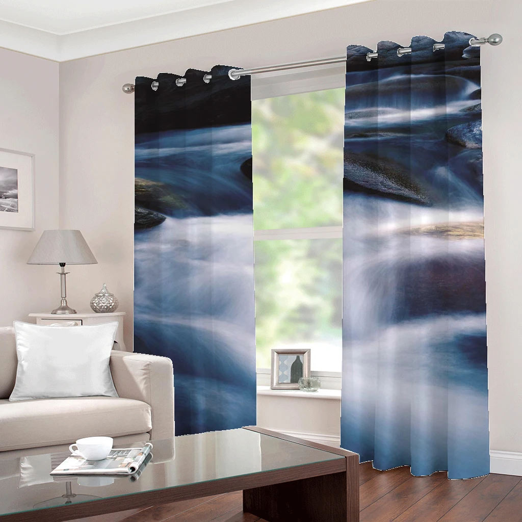 

Custom 3D Photo Curtains Large Window HD Stone Landscape Waterfall Beautiful Blackout Drapes FOR Bedroom Living Room home decor