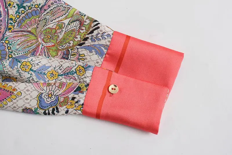 

Women Tops Spring 2021 New Print Long Sleeve Blouse French Fashion Vintage Splicing Single Breasted Commute Button Up Shirt