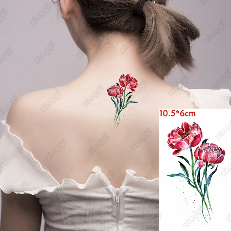 

Waterproof Temporary Tattoo Sticker Watercolor Rose Peony Flowers Girls Arm Wrist Water Transfer Fake Tatto Body Art Women Men
