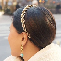 haimeikang women bezel head hoop alloy chain interlocking metal headband headwear fashion twist hair accessories new style