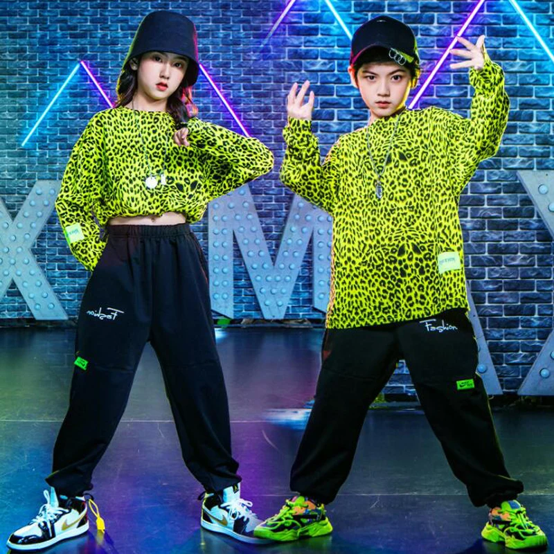 

Kids Hip Hop Clothing Leopard Print Sweatshirt Oversized T Shirt Streetwear Pants for Boys Jazz Dance Costume Carnival Clothes