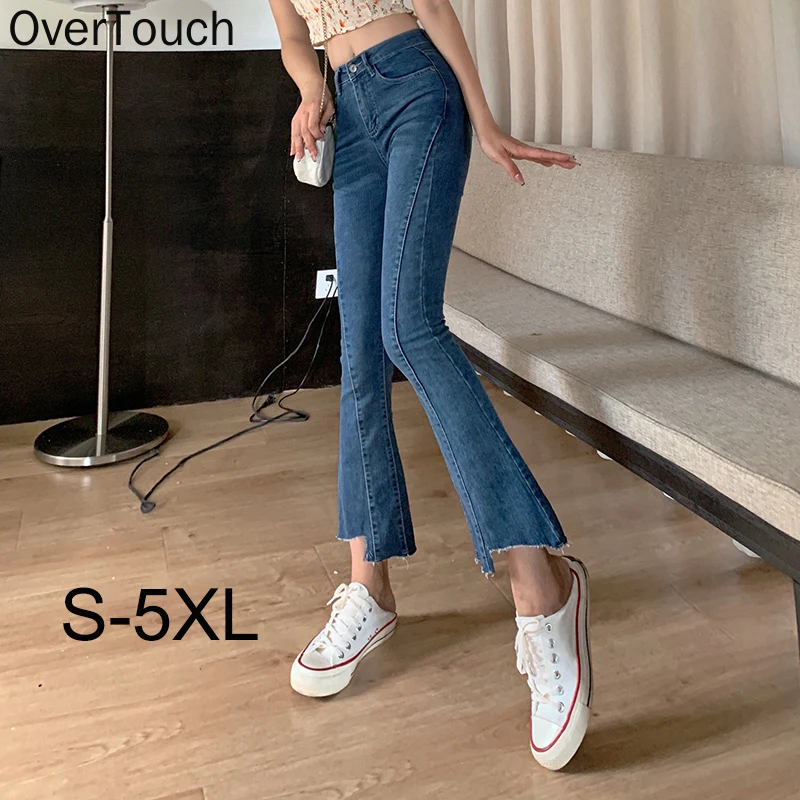 

Overtouch Plus Size 2022 Spring Summer Women's Jeans High Waist Female Korean Fashion Ripped Pants Irregular Trousers for Girls