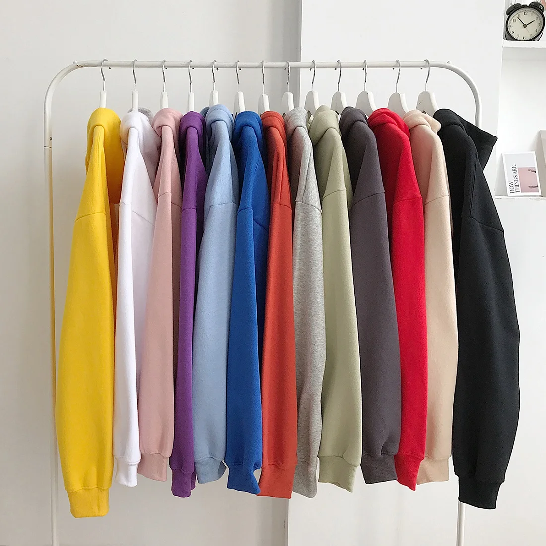 

YICIYA Plus Velvet Winter Sweatshirt Casual Long Sleeve Pocket Hooded Tops Hoody 2021 Women Solid Color Oversize Hoodie Harajuku