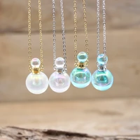 rainbow ab quartz aura titanium raw crystal perfume bottle necklace gold silver plated chains pendant oil vial jewelry qc1122