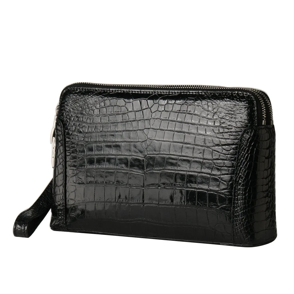 Siamese alligator belly men's wallet bag small double pull code lock business leisure leather handbag wristlet luxury purse