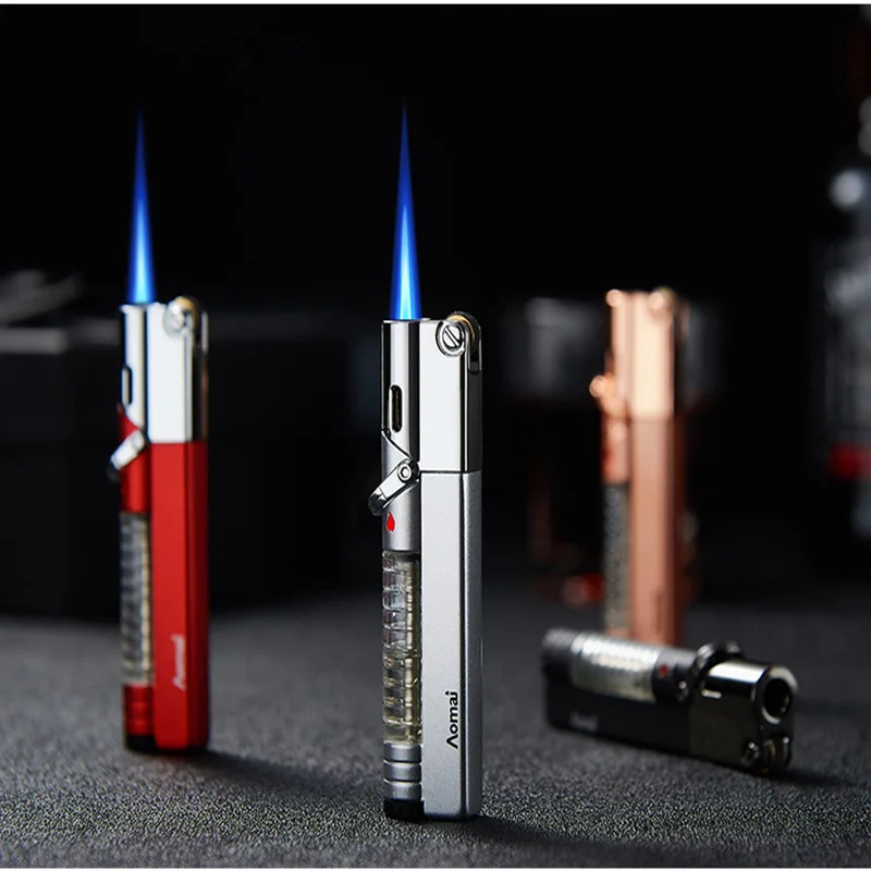 

New AOMAI Metal Belt Safety Lock Visible Transom Cigar Grill Kitchen Direct Injection Windproof Lighter Cigarette Accessories