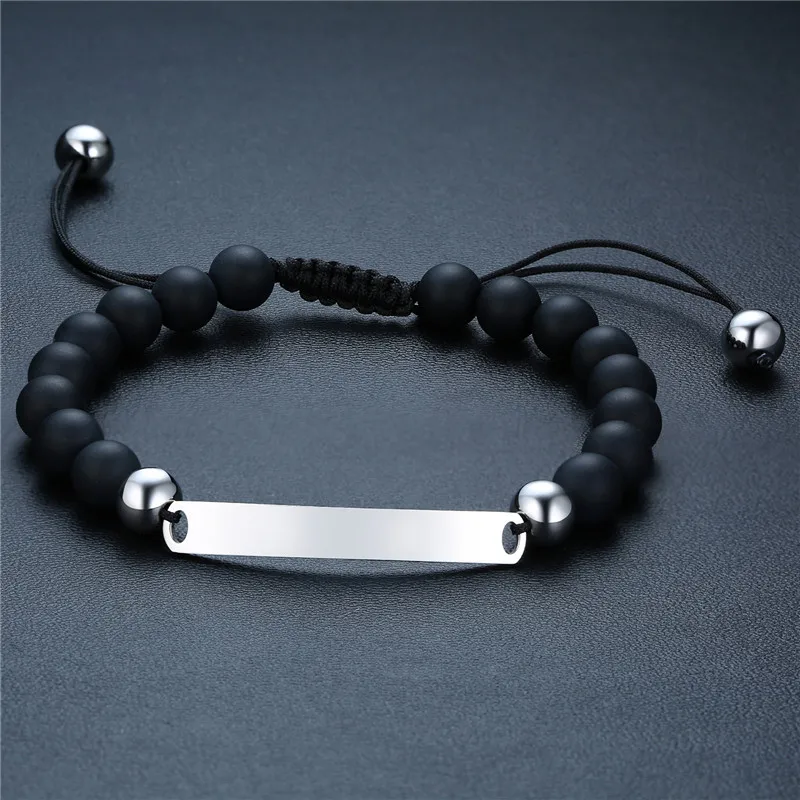 

KOtik 2023 New Fashion Customized Bead Bracelets Silver Color Stainless Steel Engrave Name Date ID Bracelet for Women