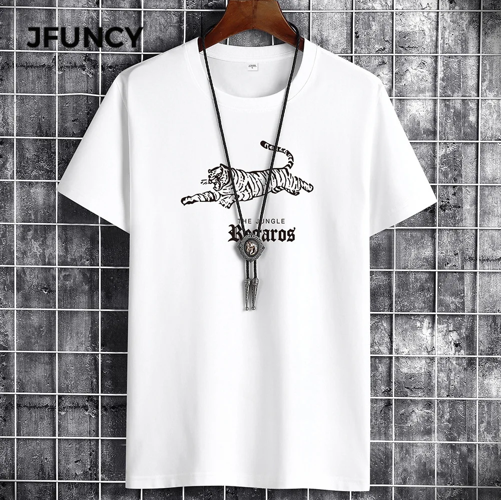 

JFUNCY 2021 Summer Cotton Men Oversized T-Shirt Street Fashion Animal Picture T-Shirt Loose Casual Short Sleeve Men T-Shirts