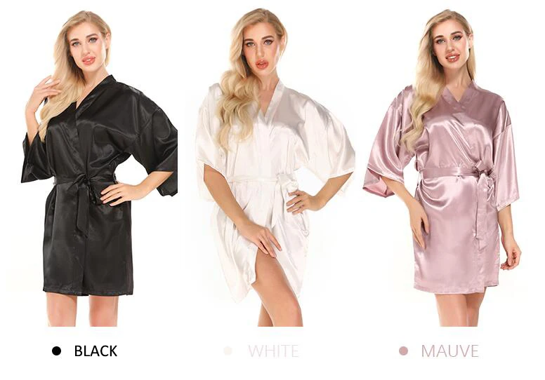 Простые атласные халаты розовое золото шампанское Серебряное кимоно халат