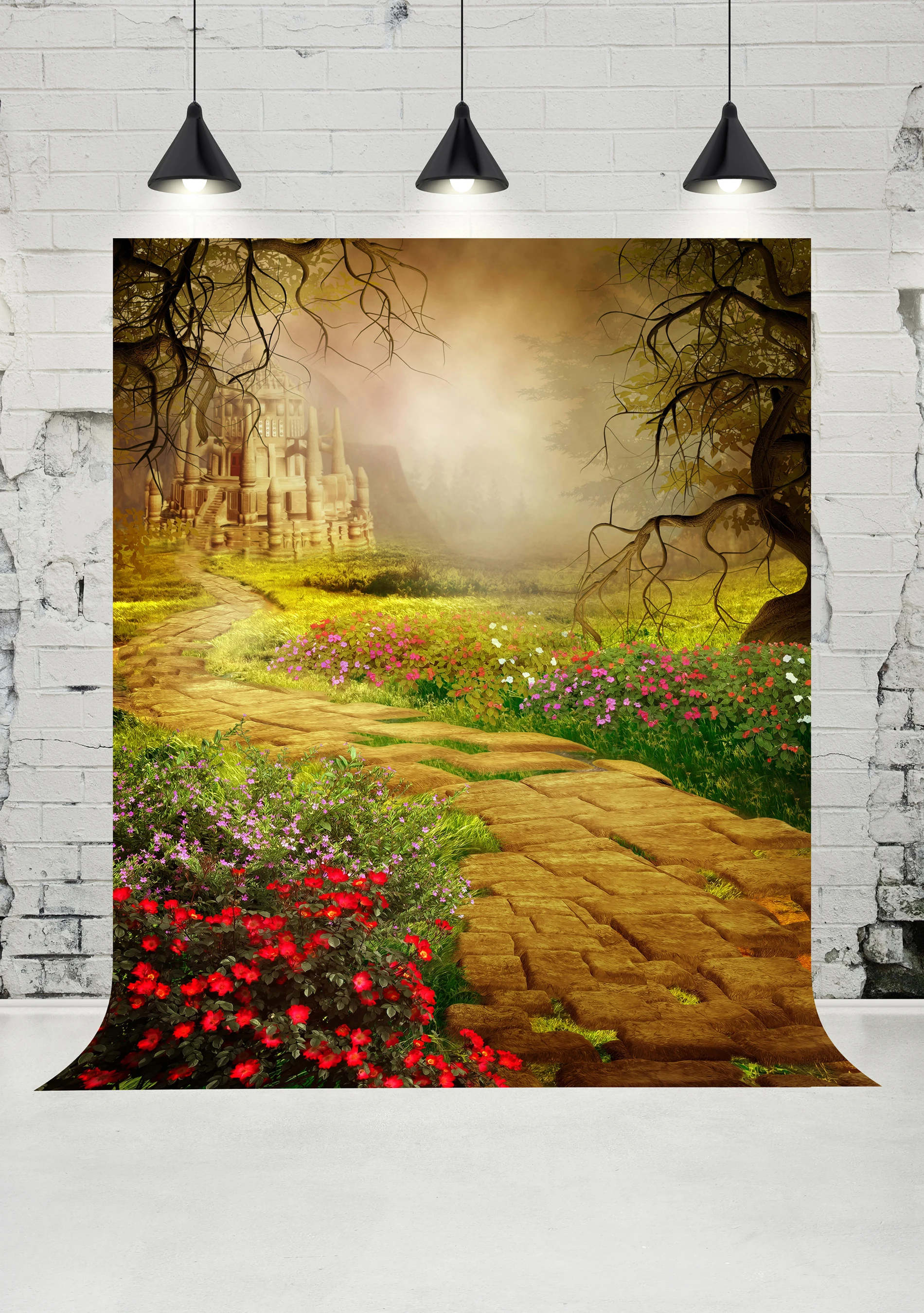 VinylBDS Fairytale Castle Newborn Backdrop Flower Scenery Background Country Flagstone Path Children for Photo Studio | Электроника