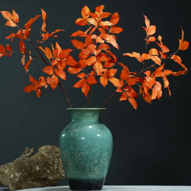 Желтые листья березы осенние оранжевые имитация дерева материалы напольная ваза