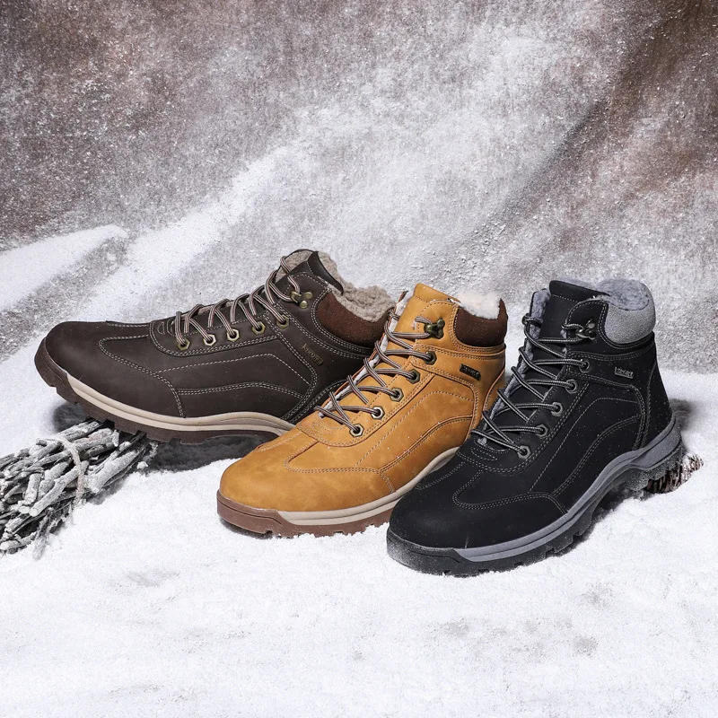 

Yuppy Soul Men Winter Snow Chunky Boots Leather Sneakers Thick Soled Cold Resistance Men's Outdoor Male Hiking Boots Work Shoes