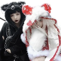 original design japanese gothic cat ear hat punk metal winter warm cute plush hooded gloves scarf caps cosplay headwear