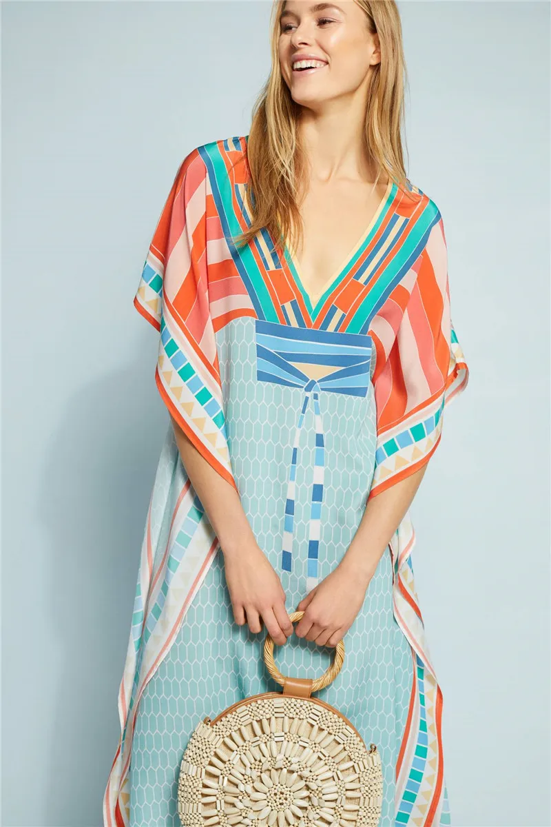 Размера плюс г. Пляжная накидка на бикини шифоновое кимоно кафтан саронг пляжная