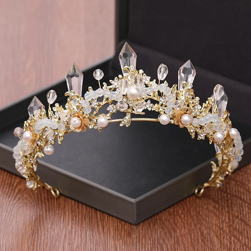 

Baroque Crystal Crown Bridal Hair Accessories Wedding Headpiece Rhinestone Pearl Tiara Gold Bridal Crown Hair Ornaments Jewelry