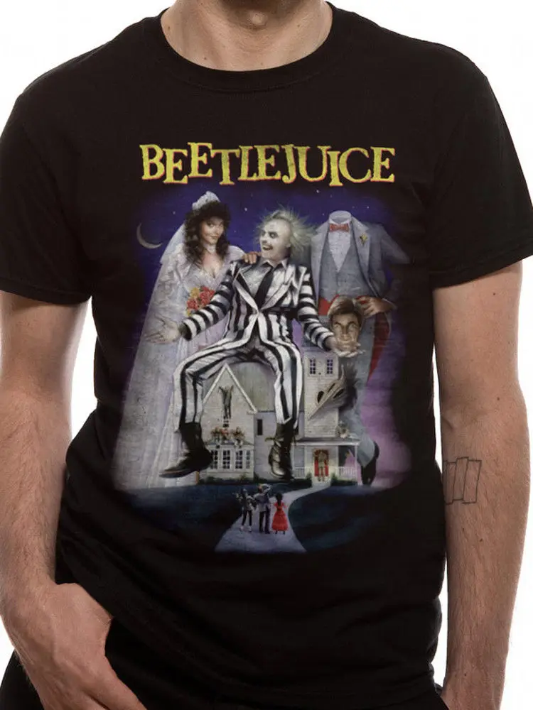 Beetlejuice плакат официальный Tim Burton Betelgeuse Horror Movie черный для мужчин s футболка крутая
