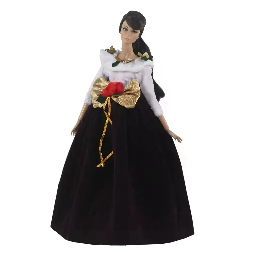 

White Black Bowknot Winter Long Sleeve 11.5" Doll Dress For Barbie Clothes Outfits Princess Gown Vestido 1/6 BJD Accessories Toy