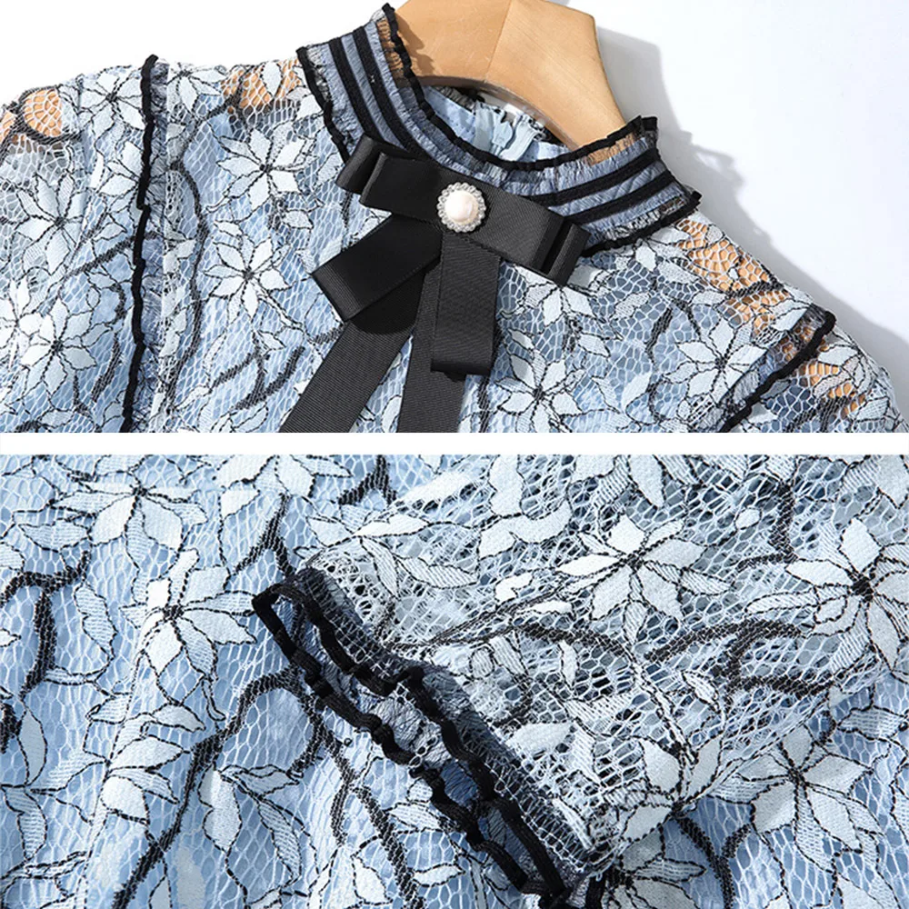 

Banulin New Fashion 2020 Designer Runway Party Dress Women's 3/4 Sleeve Bow Beading Floral Retro Lace Office Work Midi Dress