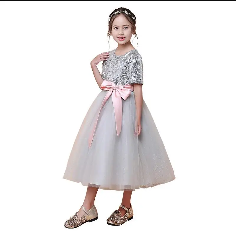 Серебристое Тюлевое рождественское платье с блестками для девочек Детское