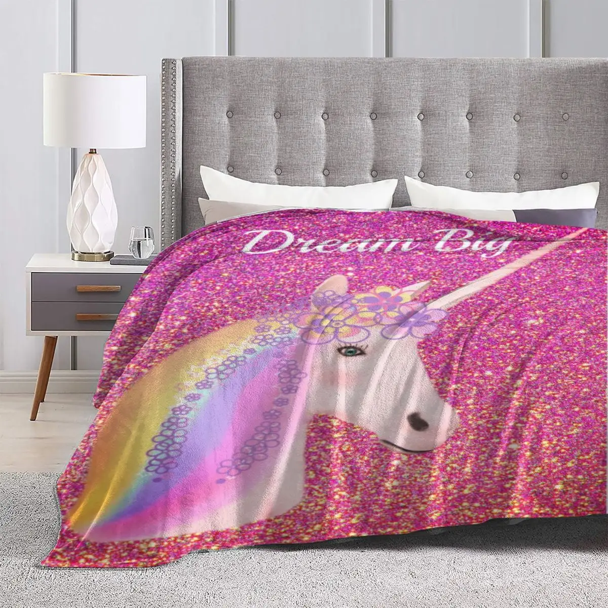 

Rainbow Unicorn Sparkle Microfiber Fleece Blanket Ultra Soft Throw Blanket Warm Flannel Blanket for Couch Sofa Bed Office