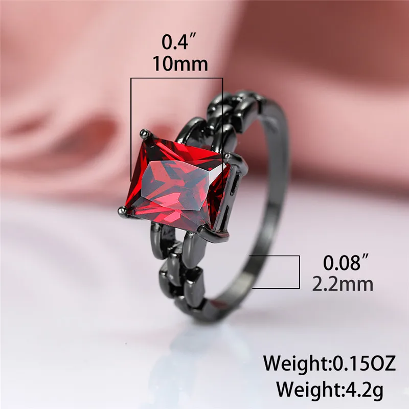 Geometric Red Purple Crystal Zircon Chain Rings For Women Vintage Fashion Black Gold Engagement Ring Female Birthstone Jewelry | Украшения