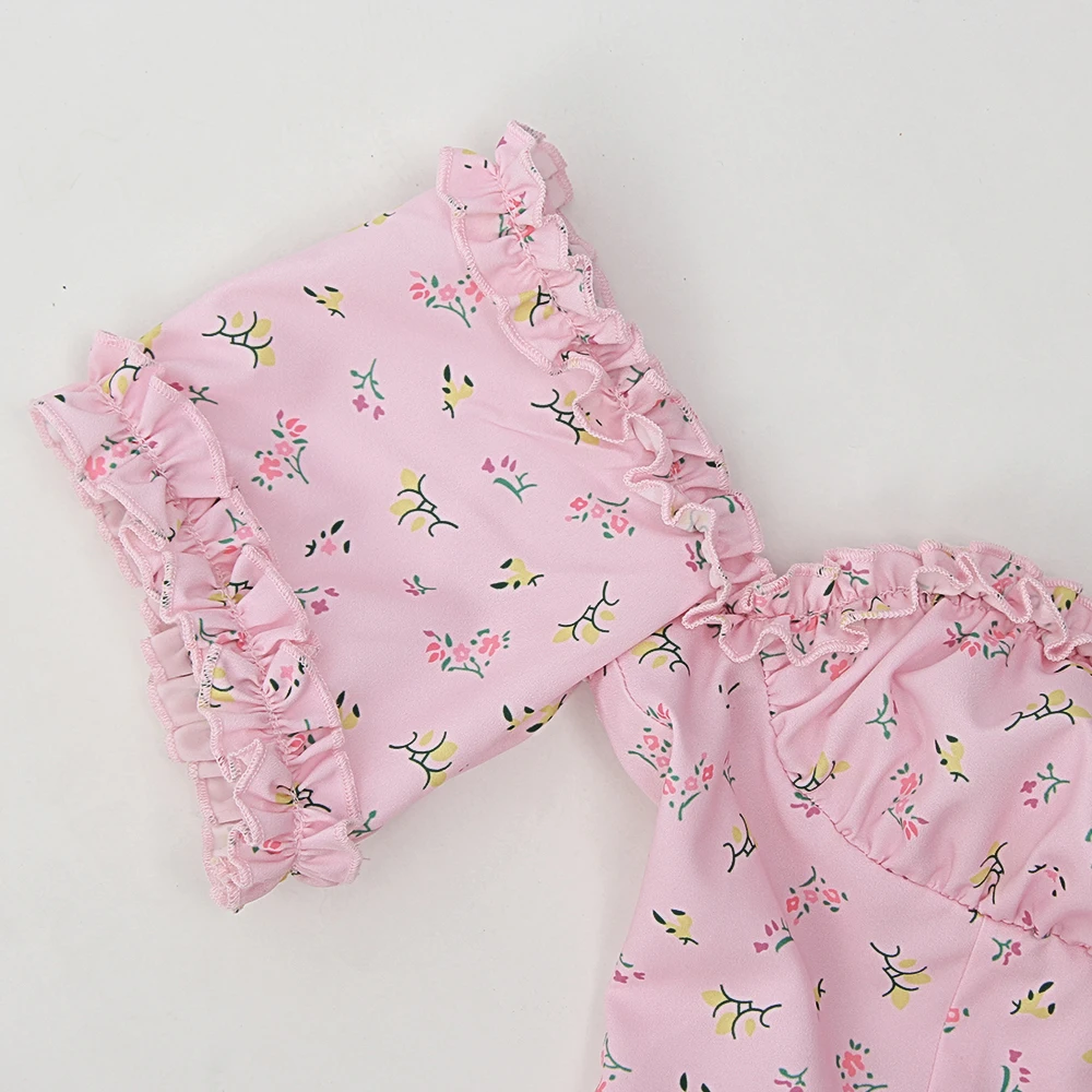 

Fyrneh Women Vintage Floral Print Long Dress Summer Maxi Off Shoulder Ruffles Backless Split Sexy Dresses